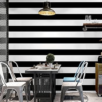Blooming Wall Wide Stripes Peel and Stick Wallpaper Wall Mural Wall Decor, (Black&White)