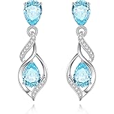 FANCIME Gift for Women Birthstone Earrings for Her Teardrop Birthstone Earrings S925 Sterling Silver infinity Love Birthday Gifts for Mom Women