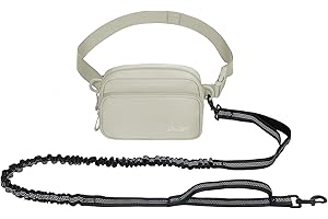 RUNLIGHT Hands Free Dog Retractable Hands Free Dog Leash, Waist Running Leash with Zipper,Reflective Bungee Design for Small & Medium Dogs (Khaki)