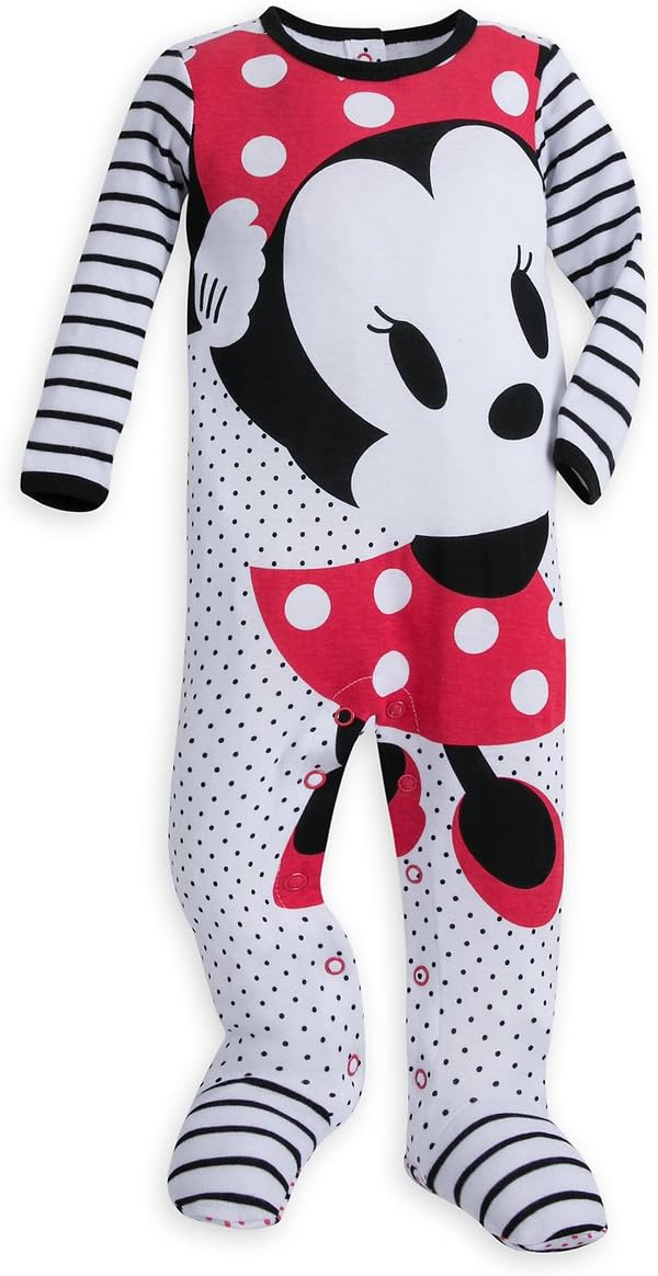 Store Baby Girls Minnie Mouse White & Black Stretchie Sleeper