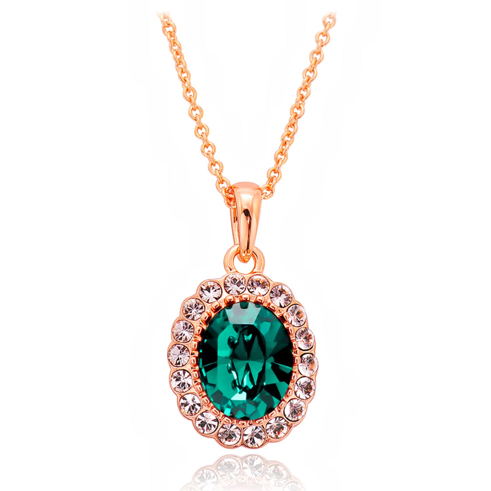 VONSSY Green Birthstone Gemstone Necklace | Oval Rectangle Waterdrop Crystal Pendant | Platinum/Rose Gold Chain Vintage Prom Statement Jewelry Gift for Women Daughter Girlfriend 18"