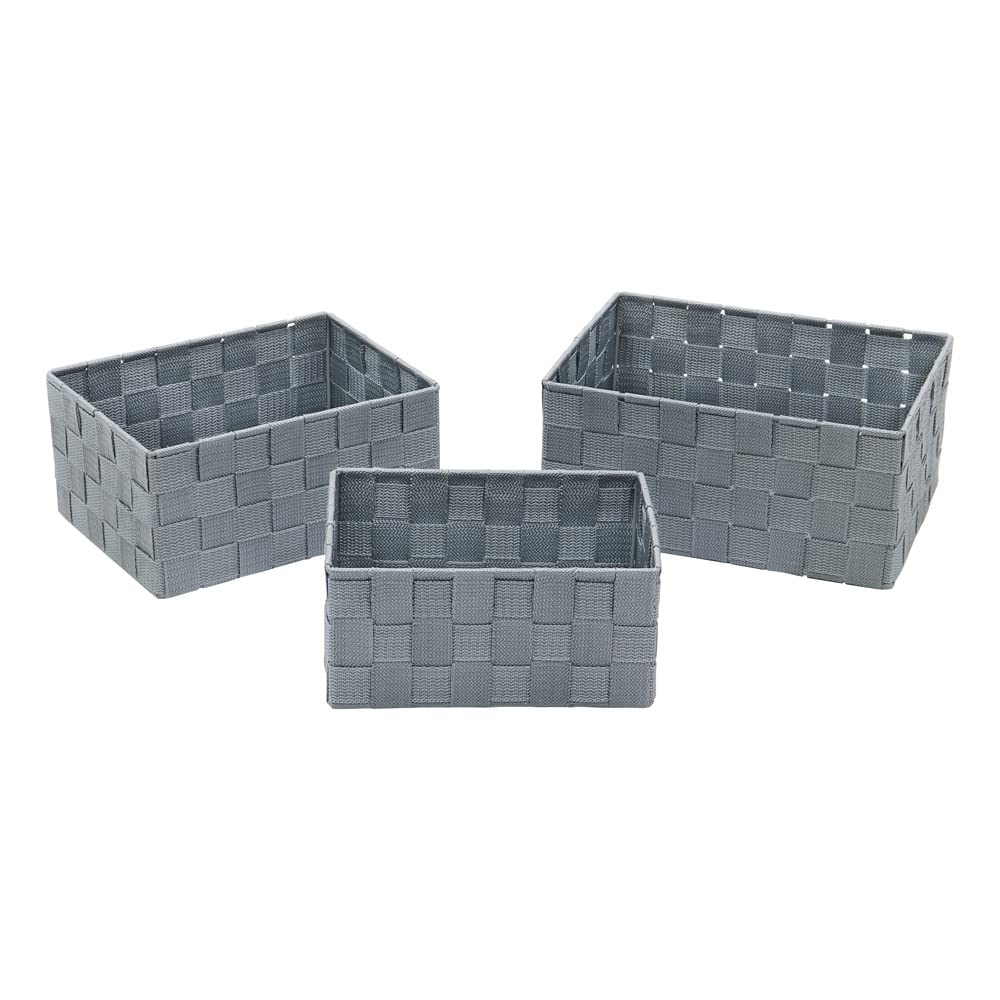JVL Vichy Rect Nylon Storage Baskets, Set of 3, Grey