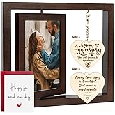 TiTkaiVi Rustic Wood Floating Happy Anniversary Picture Frame Gifts for Women, Anniversary Picture Frame Gifts for Her Him Wife Husband Women Girlfriend Boyfriend Couple