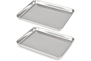 2 Pack Baking Sheet,Heavy Duty Stainless Steel Baking Pans Tray,Size 12.5 × 9.5 × 1 Inch,Cookie Sheet for Baking,Mirror Finis