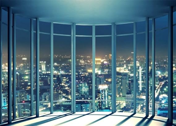 Amazon Com Leowefowa Vinyl 7x5ft Viewing Room Office Backdrop French Window Bokeh Skyscraper Shining Lights New York City Night View Photography Background Lover Adults Photo Studio Props 2 2x1 5m Beauty