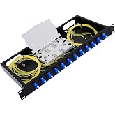 GESD 12 Duplex 24 Port LC-OS1 Rack Mount Enclosure Box + Splice Trays Fiber Cables Spool SingleMode LC-UPC Kit (Include 1M 24Strand Pigtail+24 Core LGX Loaded Patch Panel - Fits 19" Racks Cabinet
