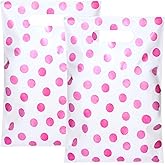 Cholemy 100 Pcs Pink Polka Dot Gift Bags with Handles Valentines Goodie Candy Snack Bag Plastic Pink Wrapping Pouch for Valentine's Day Baby Shower Wedding Birthday Princess Themed Party Favors