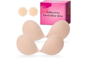 LAZYROSY Sticky Bra Push Up Backless Bras Strapless Stick on Bra Invisible Adhesive Bra with Nipple Covers for Women, Creme+c