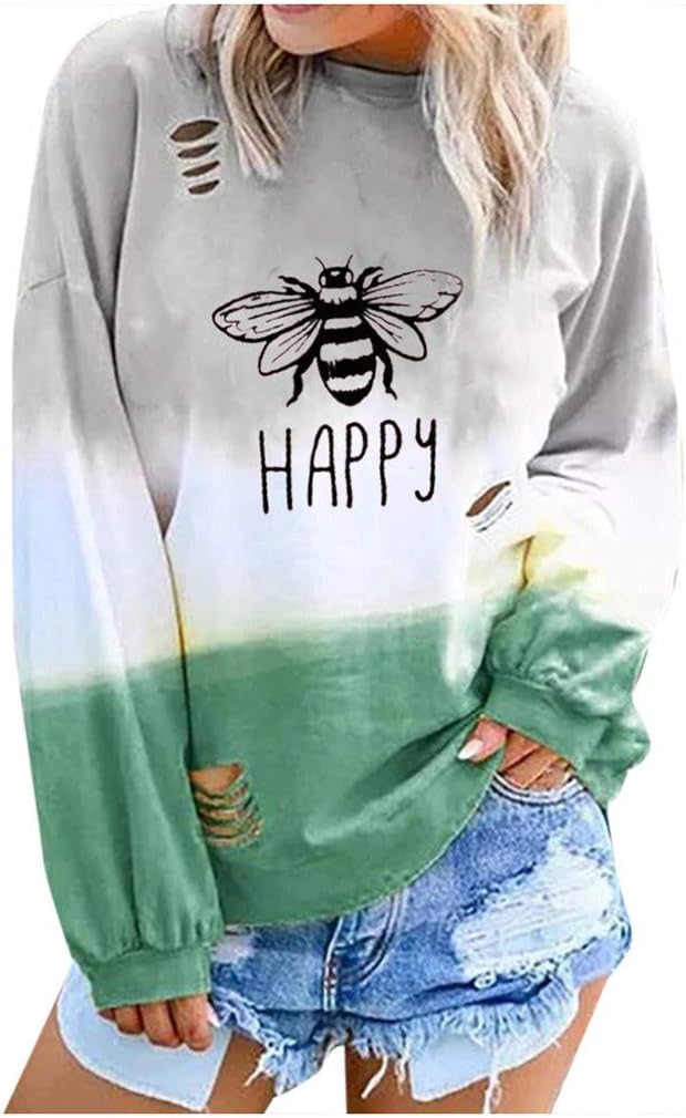 Womens Pullover Gradual Printed Long Sleeve Thin Crew Neck Simple Relaxed Sweat Top Sweatshirts