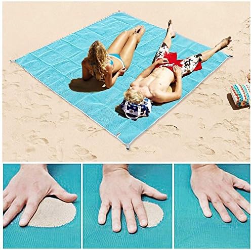 AOSHR Sand Proof Blanket, Portable Sand Free Beach Mat - Dirt &amp; Dust Disappear for Picnic, 79 x 79 inch (Sky Blue)