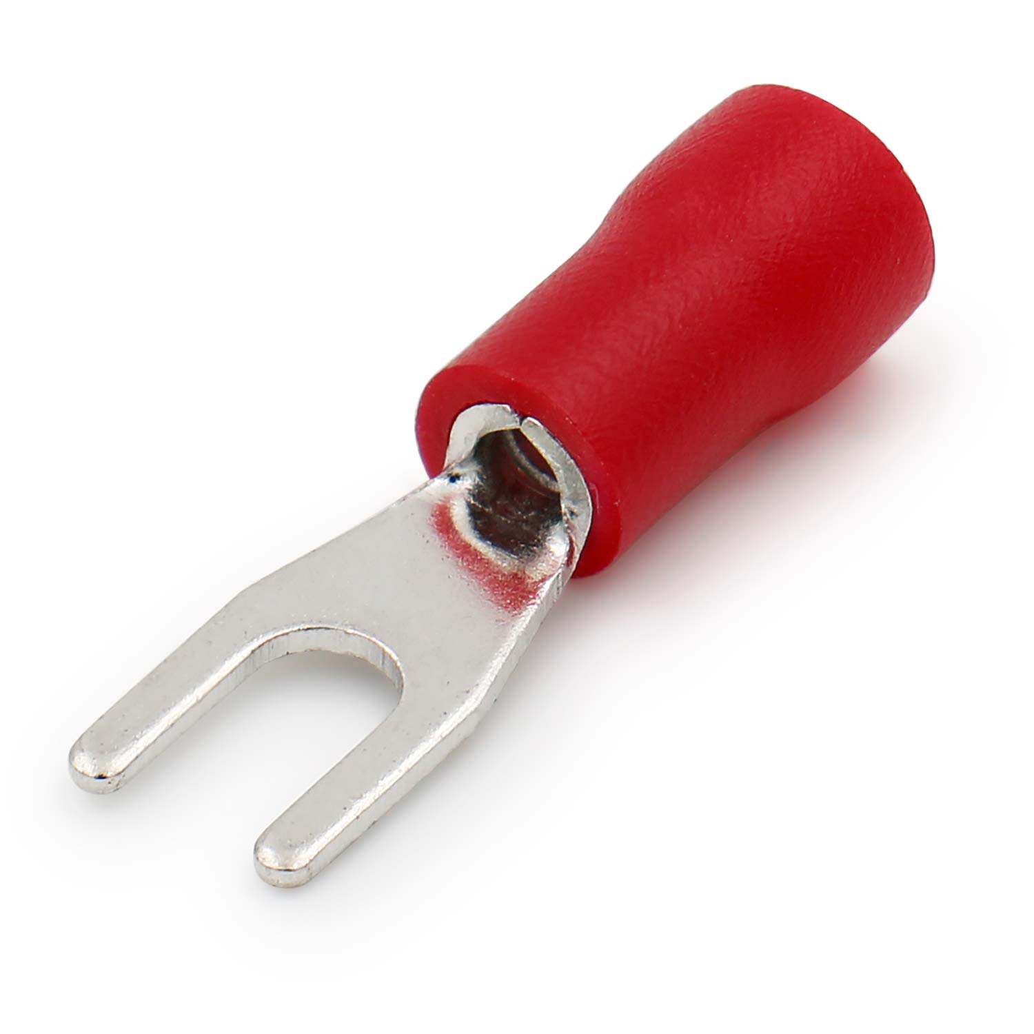 Heschen Fork Insulated Wire Connector Electrical Crimp Terminal, SV1.25-3, Stud size #4, for 0.5-1.5mm² (22-16 AWG), Red, 100Pack