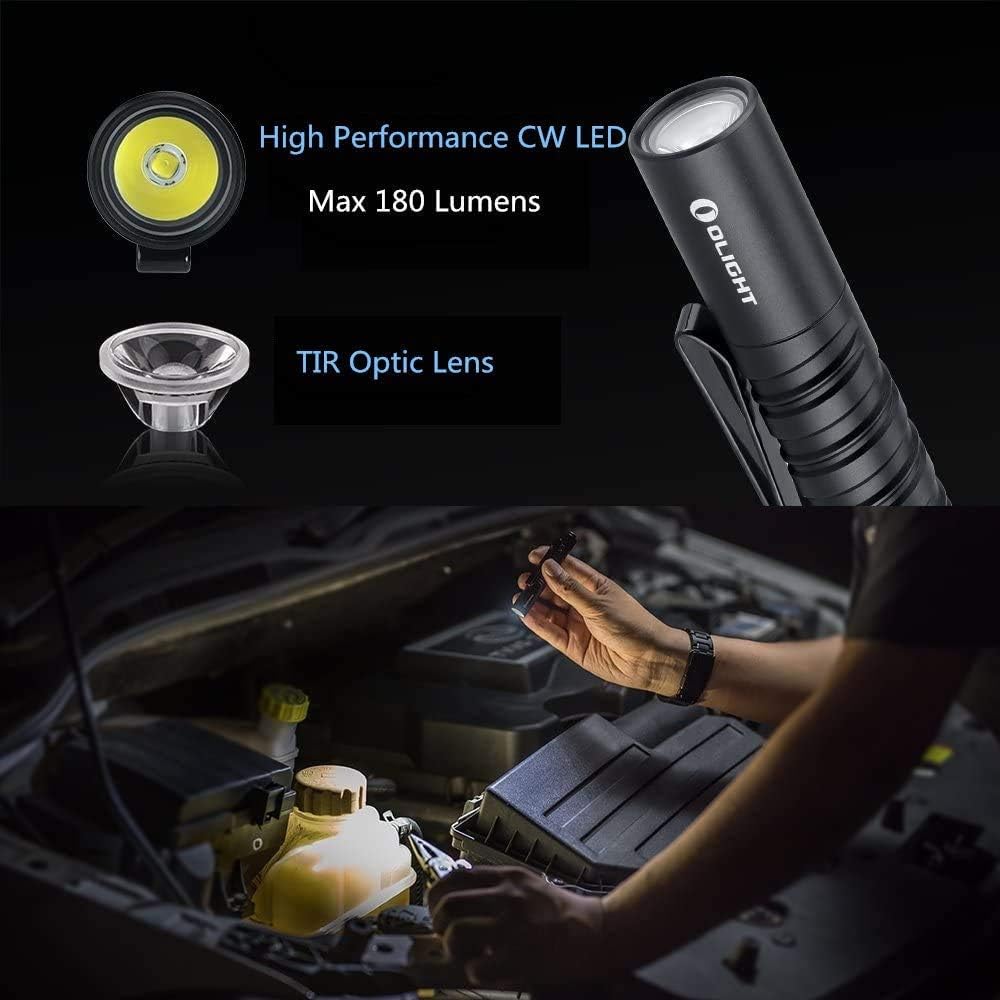 Olight I3T EOS 180 Lumens Dual-Output Slim EDC Flashlight for Camping and Hiking, Tail Switch Flashlight with AAA battery - - 