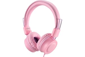 POWMEE M2 Kids Headphones Wired Headphone for Kids,Foldable Adjustable Stereo Tangle-Free,3.5MM Jack Wire Cord On-Ear Headphone for Children/Teens/Girls/School/Kindle/Airplane/Plane/ (Pink)