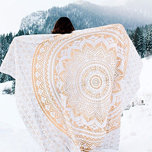 Merssavo Beach and Travel Towel, Round Indian Hippie Boho Tapestry Picnic Throw Towel Mat Blanket for Beach, Travelling, Gym, Yoga, Pilates, Camping, Sports, Swimming and Bath - Thumbnail 3