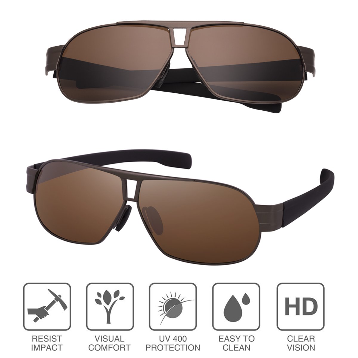 Zealme Polarized Aviator Sports Lightweight Durable Unbreakable Frame Anti Glare Baseball Cycling Fishing Golf Running Bicycle Polaroid Hiking Sunglasses (Coffee) 8516