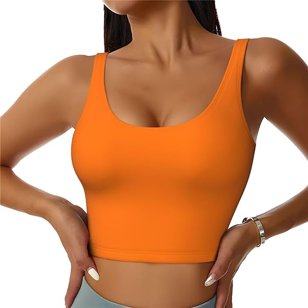 Buewutiry Orange Sports Bras for Women Workout Yoga Bra Crop