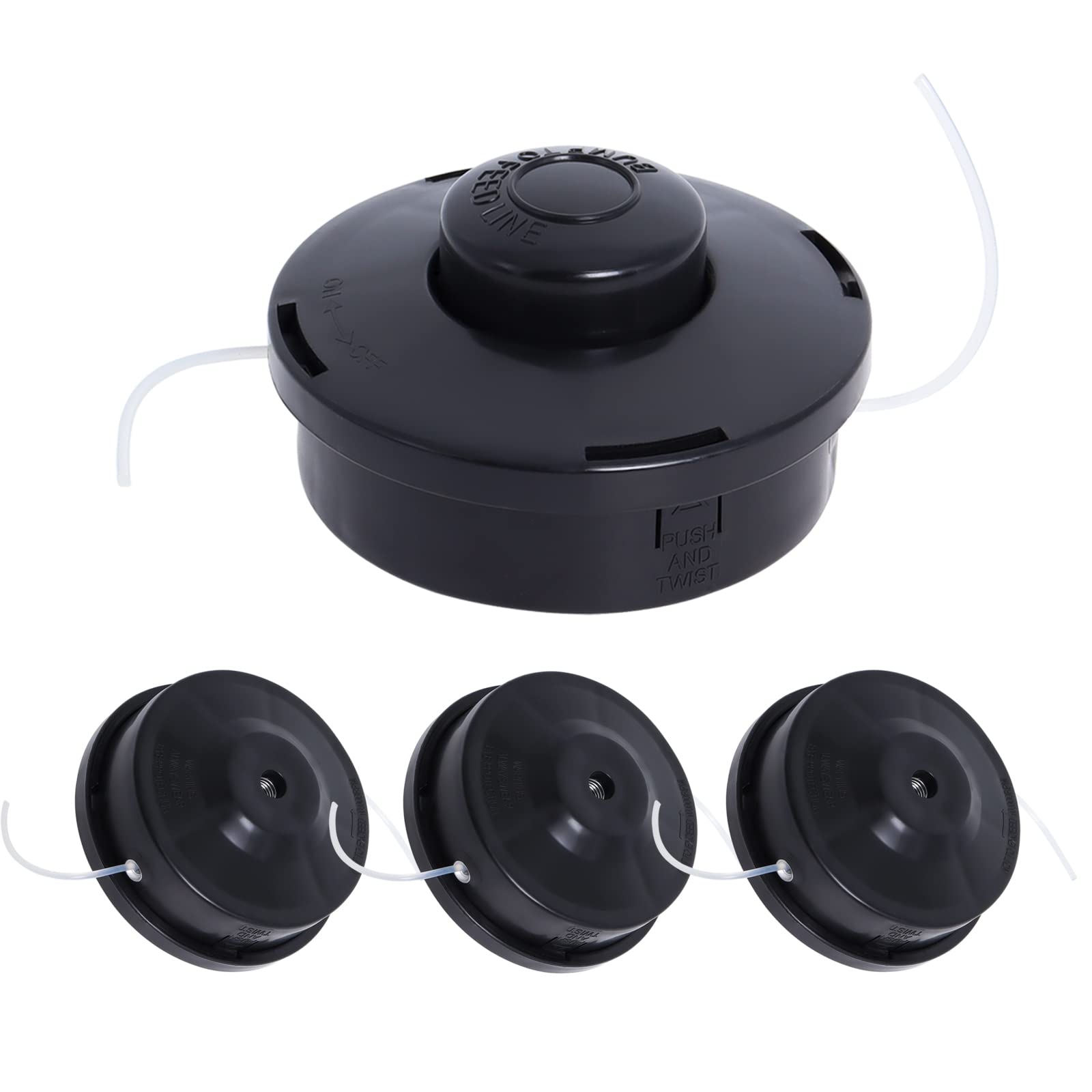 Poweka Universal Strimmer Head, 4 Pack Petrol Strimmer Replacement Head Dual 2 Line Petrol Strimmer Trimmer Brushcutter Bump Feed Spool Head, M10 x 1.25 LHF