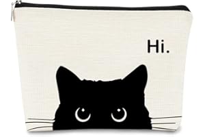 BARPERY Cat Makeup Bag,Cute Makeup Bag,Cat Lover Gifts For Women,Black Cat Gifts,Hi Cat Kitty Kitten Cats Cosmetic Bag Zipper Travel Toiletry Bag,Teen Girl Gifts,Cat Purse，Birthday Gift
