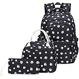 VIDOSCLA3Pcs Dog Paw Prints Backpack Back Sets Primary School Student Book Bag School Bag for Students