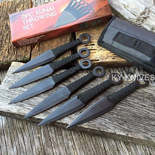 NEW! 6 Pc 6" Ninja Tactical Combat Naruto Kunai Throwing Knife Set w/Sheath