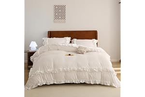 CCoutueChen White Ruffle Duvet Cover Queen 3Pcs Shabby Chic Farmhouse Bedding Set Girls 100% Washed Microfiber Duvet Cover Set Boho Vintage Ruffled Bedding with 2 Pillowcases(No Comforter)