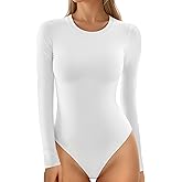 MANGOPOP Women's Crew Neck Short Sleeve Bodysuit Long Sleeve Body Suit T Shirts Basic Slim Fitted Tops