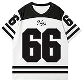 BEAUDRM Men's Plus Size Jersey T-Shirts Color Block Number Graphic Tees Short Sleeve V Neck Oversized T Shirt