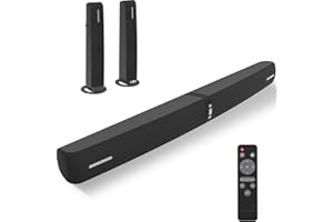 Assistrust Sound Bar, 90W Sound Bar for Smart TV, Bluetooth 5.0 Soundbar with Wired & Wireless Connect, Auto Volume Boost, ARC/Optical/AUX Cables & Remote, 2 in 1 Detachable Soundbar for TV