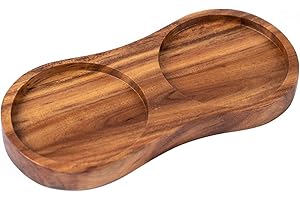 DeroTeno Salt and Pepper Mill Tray, Inner Dia 6.8 cm, Acacia Wood, Pepper Grinder Rest, Dining Table Protector (Pepper Mill a
