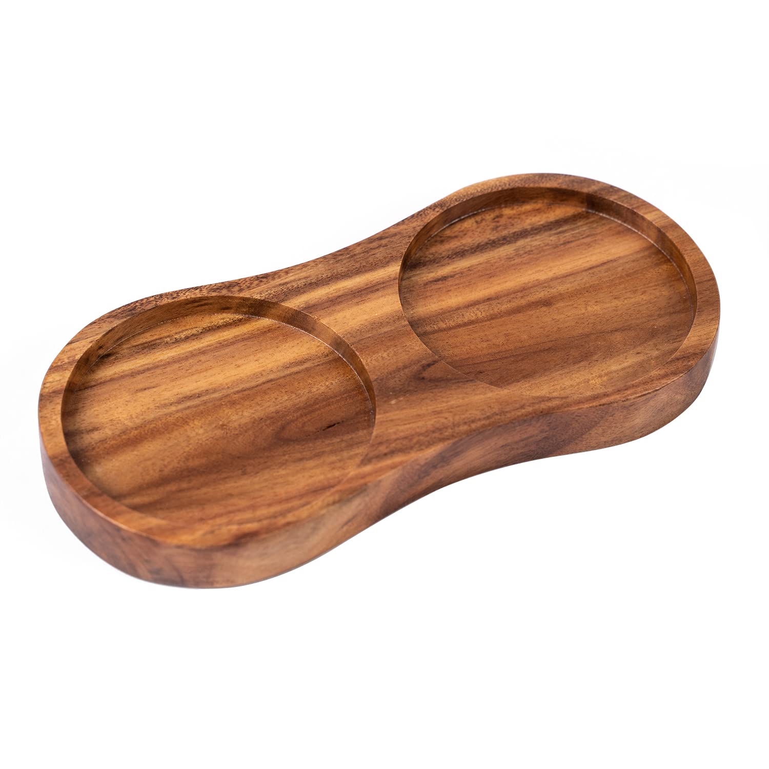 DeroTeno Salt and Pepper Mill Tray, Inner DIA 6.8 cm, Acacia Wood, Pepper Grinder Rest, Dining Table Protector (Pepper mill and salt mill are not included)