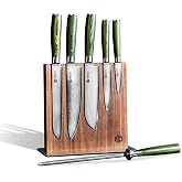HexClad Green 7 Piece Japanese Damascus Steel Knife Set with Knife Block | Full Tang Construction, Pakkawood Handle, 67 Layers Steel