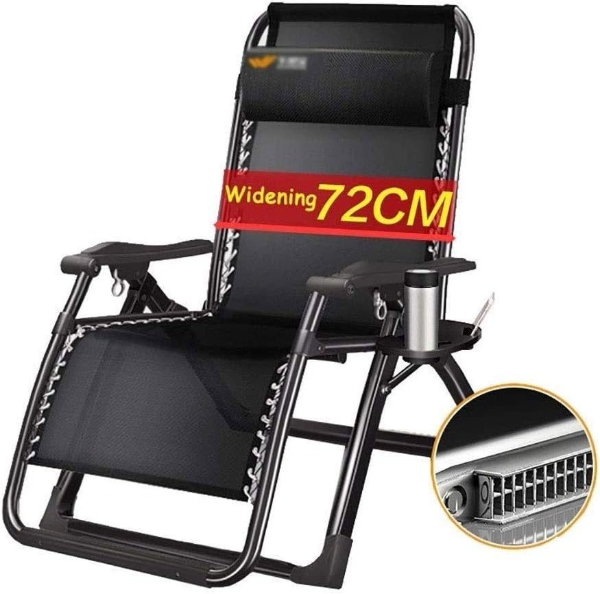 Oversized Zero Gravity Recliner Chair, Balcony with Cup Holder Folding Wide Seat Detachable Neck Pillow Lounger Chair (Color : Black)