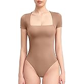 PUMIEY Women's Square Neck Short Sleeve Bodysuit T Shirts Tops For Women Trendy Smoke Cloud Pro Collection