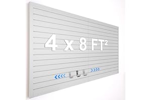 QUEENLINK [8x4 Ft²] PVC Slat Wall Paneling, Adjustable Slatwall Panels with Coupling Structure, Slatted Wall Panel System with Customizable Storage Options, DIY Cutting & Easy-to-Install Slatwall Board Shelves