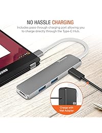 Adaptador USB C Hub, Trianio de aluminio multipuerto cargador Dock USB Tipo C a HDMI   USB C   2 puertos USB A 3.0 [carga a través de paso] para Macbook Pro, Chromebook, teléfono, disco duro flash, otros portátiles USB C, Gris (Space Grey)