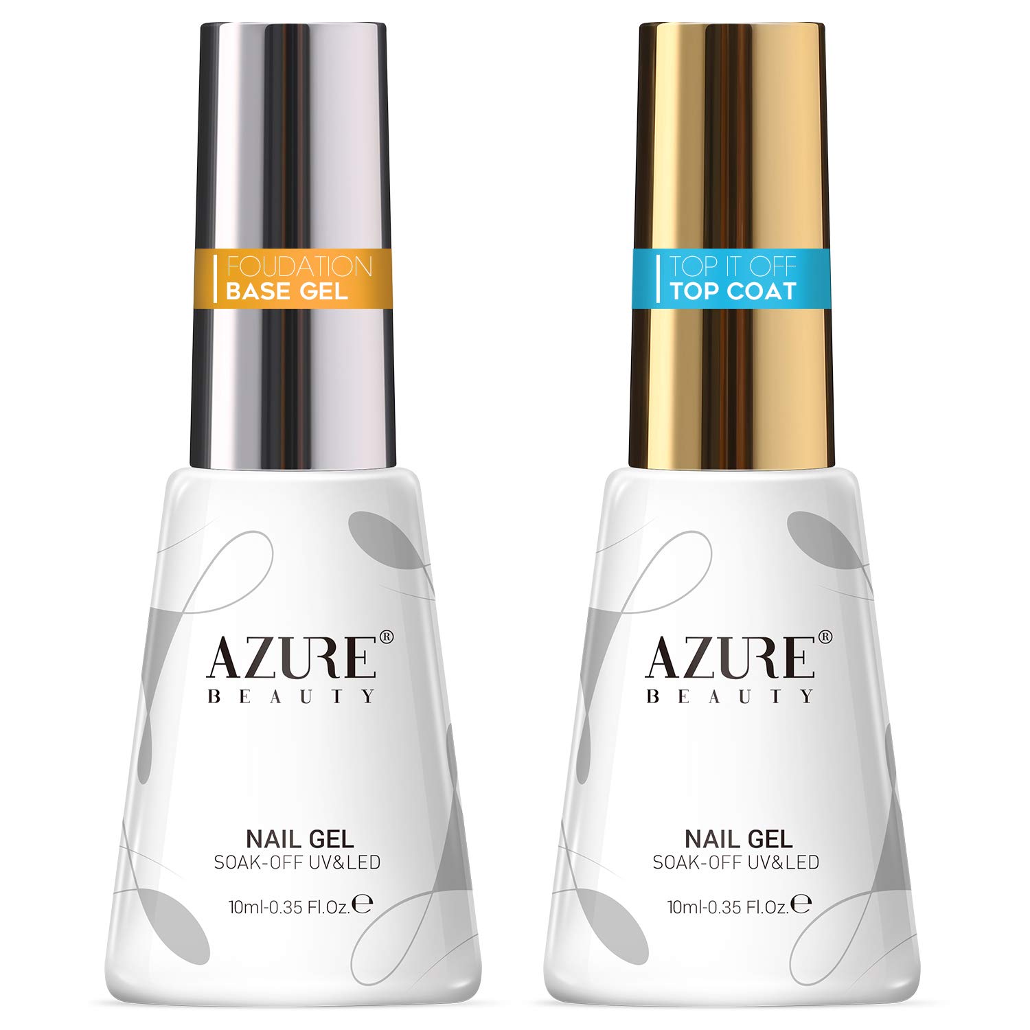AZUREBEAUTY No Wipe Top Coat and Base Coat Set, 10ml 2 Bottles Soak Off Gel Nail Polish Glossy and Shiny Finish for DIY Nail Beauty at Home Nail Art : Beauty
