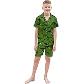 Schbbbta Boys Silk Pajamas Set Button-Down Short Sleeve Satin Sleepwear 2 Piece PJs Sets, Green Black Dinosaur, 4-5T = Tag 120