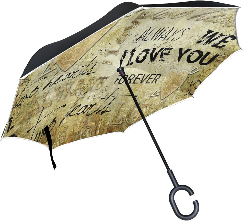 Reverse Umbrella Love Full Windproof Anti-UV for Car Outdoor Use