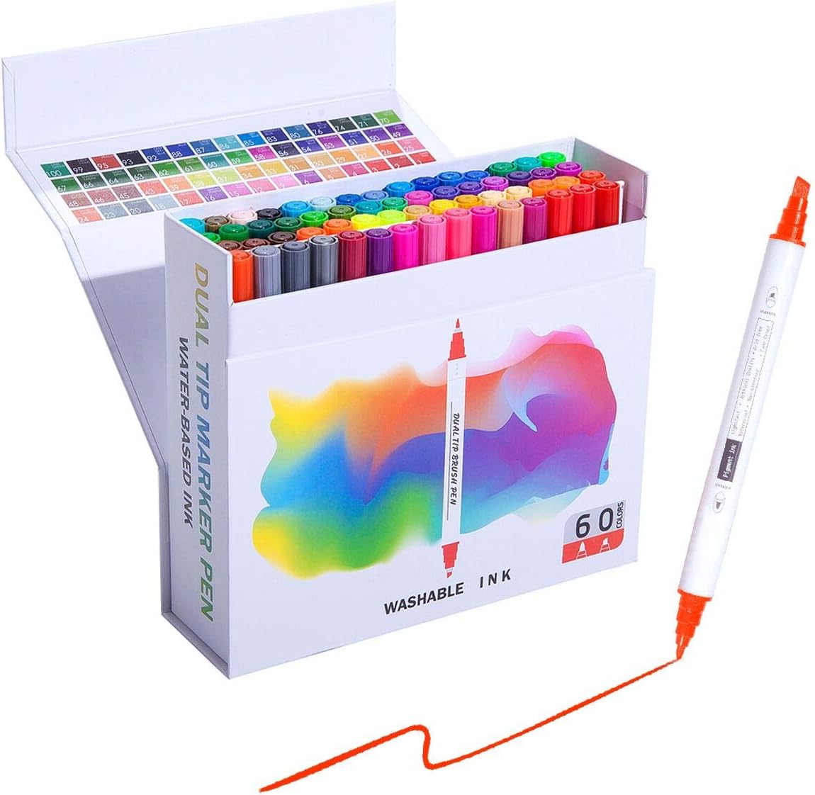 Hethrone 60-Color Dual Tip Marker Pens Set Watercolor Marker Pens Highlighters Perfect for Coloring and Drawing