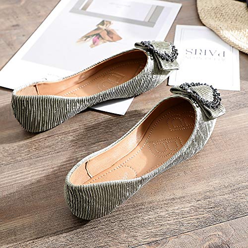 Meeshine Women's Pointy Toe Ballet Flats Comfortable Slip-on Classic Dress Shoes (Classic Buckle-Green US 9)