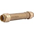SharkBite 1/2 Inch Slip Coupling, Push to Connect Brass Plumbing Fitting, PEX Pipe, Copper, CPVC, PE-RT, HDPE, U3008LFA