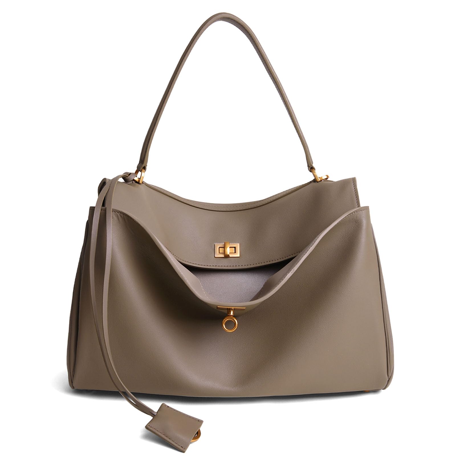 Photo 1 of hedexe Genuine Leather Tote Bag for Women: Soft Leather Shoulder Handbags for Ladies - Large Satchel Purse for Travel Work(Grey)