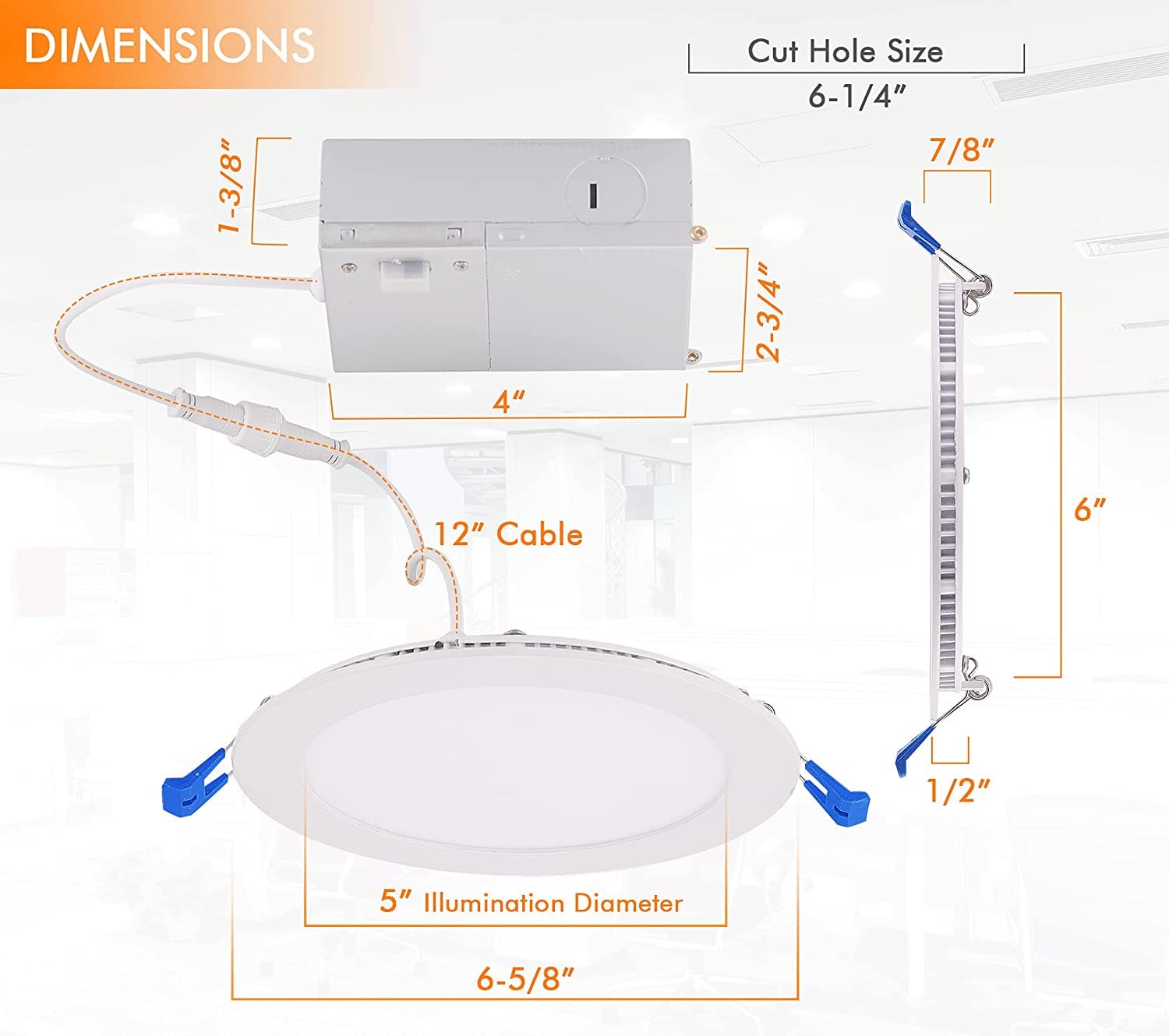 CLOUDY BAY 6 inch 3000K/ 4000K/ 5000K Selectable,Dimmable Recessed Lighting 15W CRI90+,Ultra Thin LED Recessed Light with Junction Box,IC Rated, Canless Wafer Downlight, Damp Location, White, 6 Pack