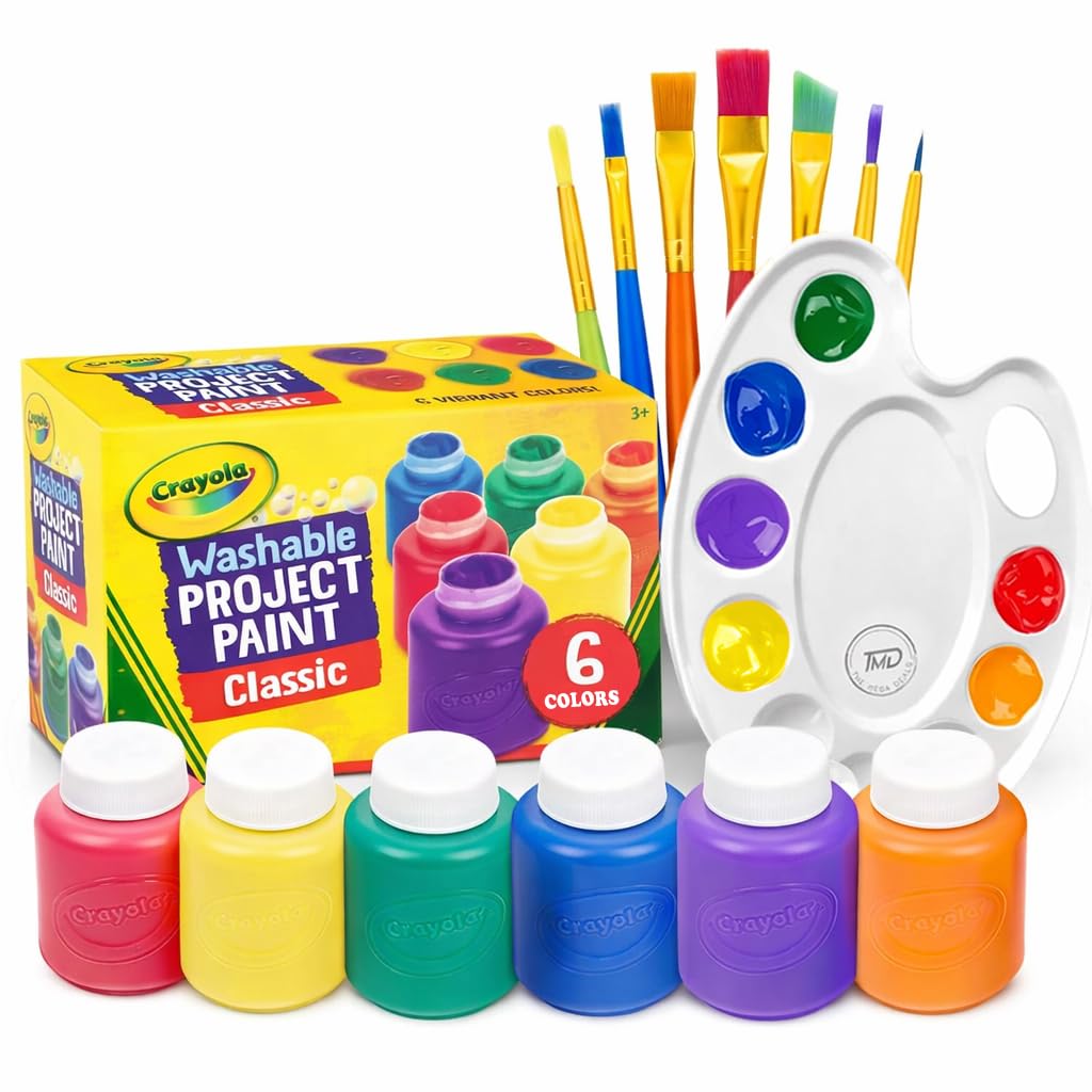 Kids Painting Set, Washable Paint for Kids 6 Colors, 7 Paintbrushes, Paint Palette, Non-Toxic Toddler Painting Set 2 oz Each, Tempera Paints for Art, Crafts, Finger Paints Gifting Bundle