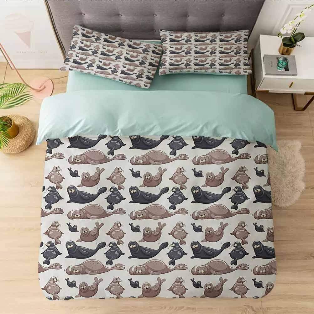 Bedding Comforter Cover Set, Seals Illustration Sea Lion Exotic