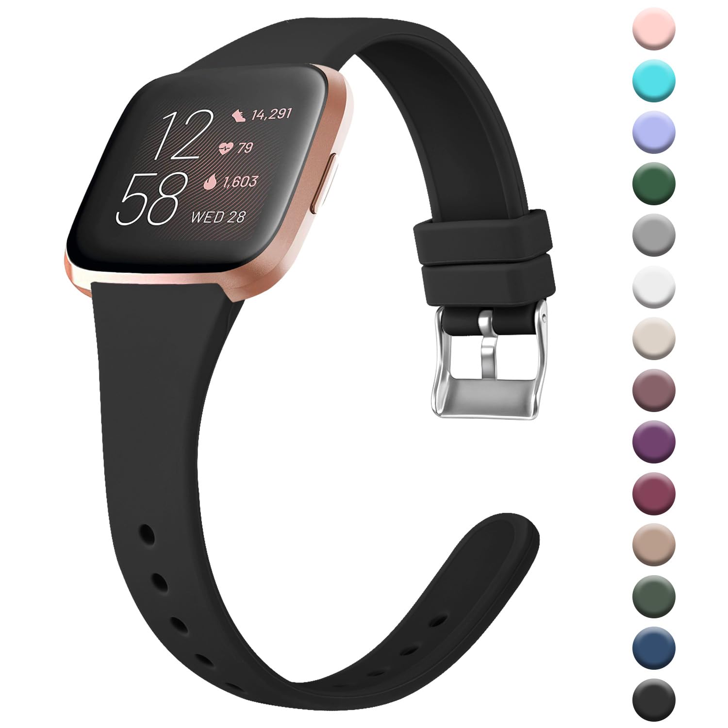 Tobfit Strap for Fitbit Versa 2 Straps for Women Men/Fitbit Versa Lite Strap, Soft Slim Thin Silicone Replacement Strap Wristband Watchband Small Large compatible with Fitbit Versa 2 (Black, Large) — image 1