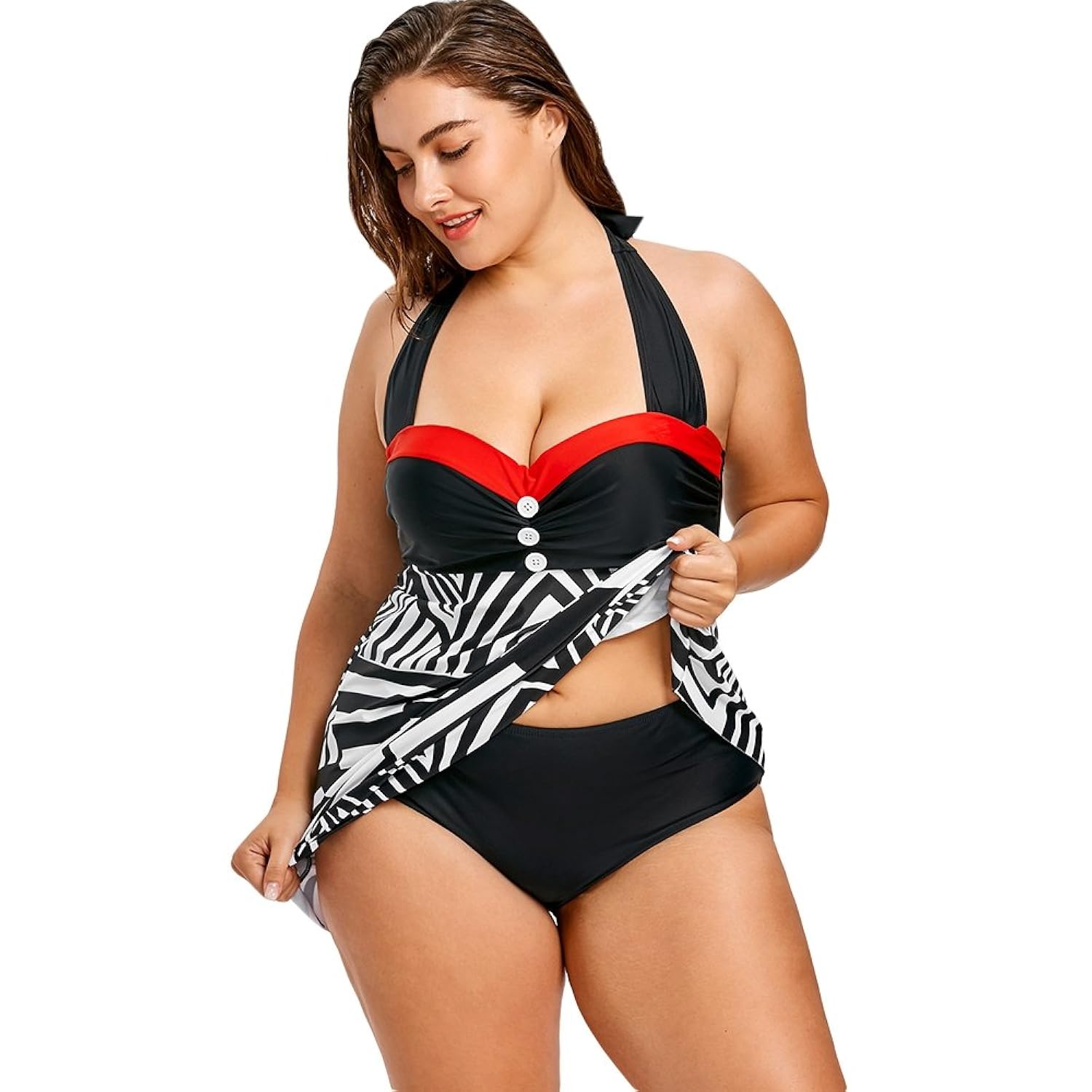 hannea plus size geometric empire waist tankini