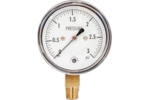 JIVTO 0-3 Psi Low Capsule Pressure Gauge,2-1/2" Dial,1/4" NPT Lower Mount,Zero Adjustment,for Air Gas Water Regulator Pressure Test