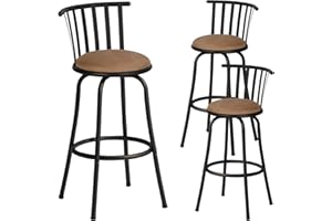 FurnitureR Classic Barstools Set of 3, Country Style Bar Chairs with Back and Footrest Swivel Counter Height Bar Stools for Kitchen Island Pub, Bistro, Restaurant, Rustic Brown and Black