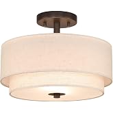 XiNBEi Lighting 13" Drum Semi Flush Mount Ceiling Light for Bedroom, Bronze | 2 Light Close to Ceiling Light Fixture, Linen Fabric Shade, Drum Ceiling Light, For Hallway Living Room Entry Kitchen Dining